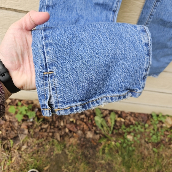 Pac Sun Stretch Dad Jeans medium acid wash size 24 distressed edges - Picture 3 of 10